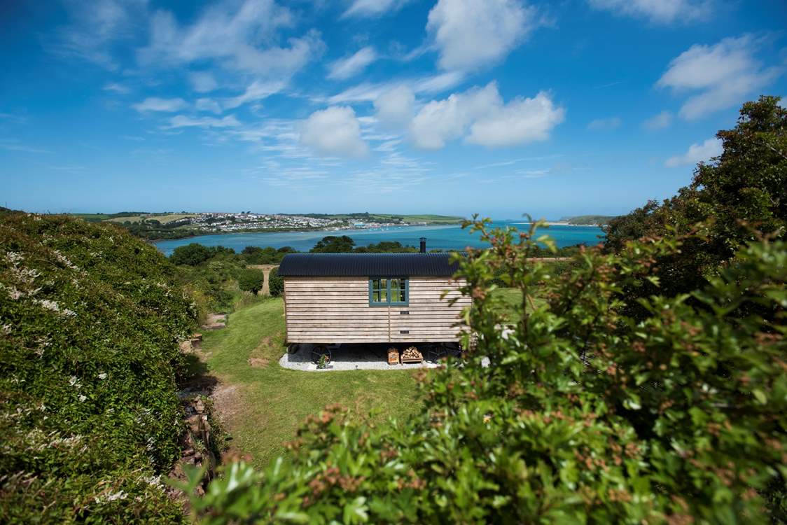 Tregwelan Shepherd's Hut has a wonderful view of the Camel Estuary.