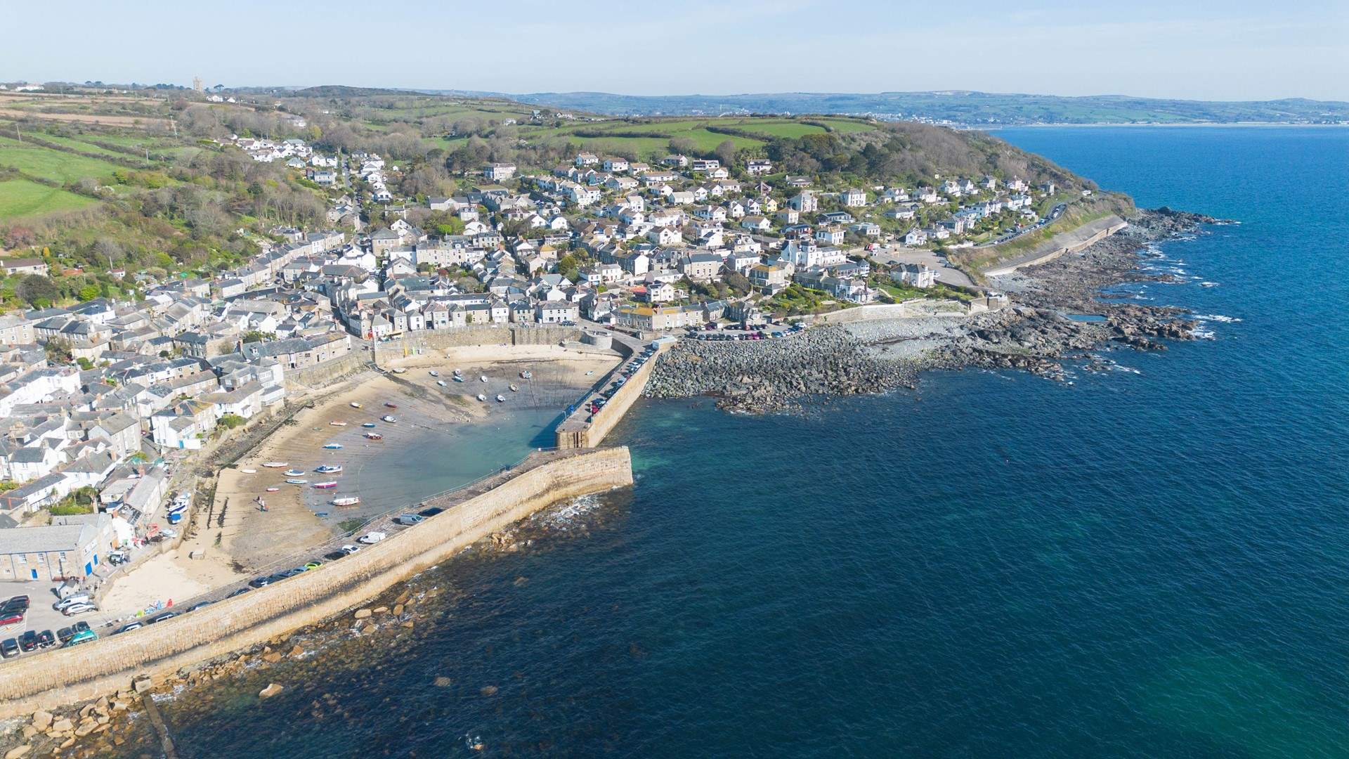 An aerial view of the charming village of Mousehole, Elvan Loft is only 2 minutes walk to the beach.