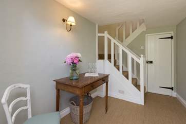 This is the entrance hall with the stairs leading up to the bedrooms and bathroom on the first floor.