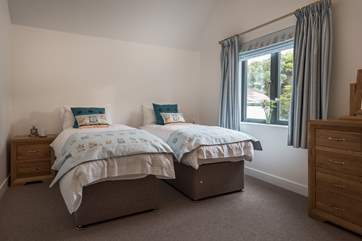 The bedroom at the front of the apartment can be made up as two single beds (2'6'') or a king-size double.