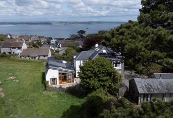 An aerial view showing the close proximity to the sea.
