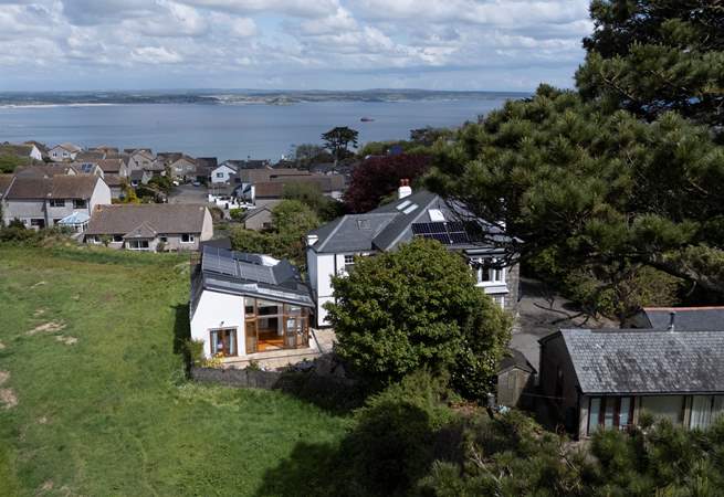 An aerial view showing the close proximity to the sea.