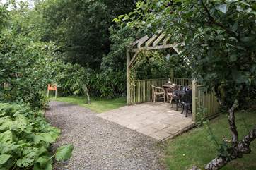Looking back at the patio tables in the memory garden.