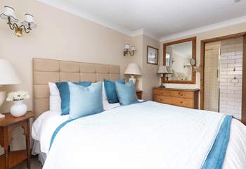 The principle bedroom on the first floor with king-size bed. 