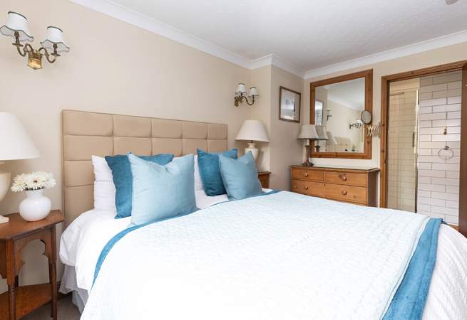 The principle bedroom on the first floor with king-size bed. 