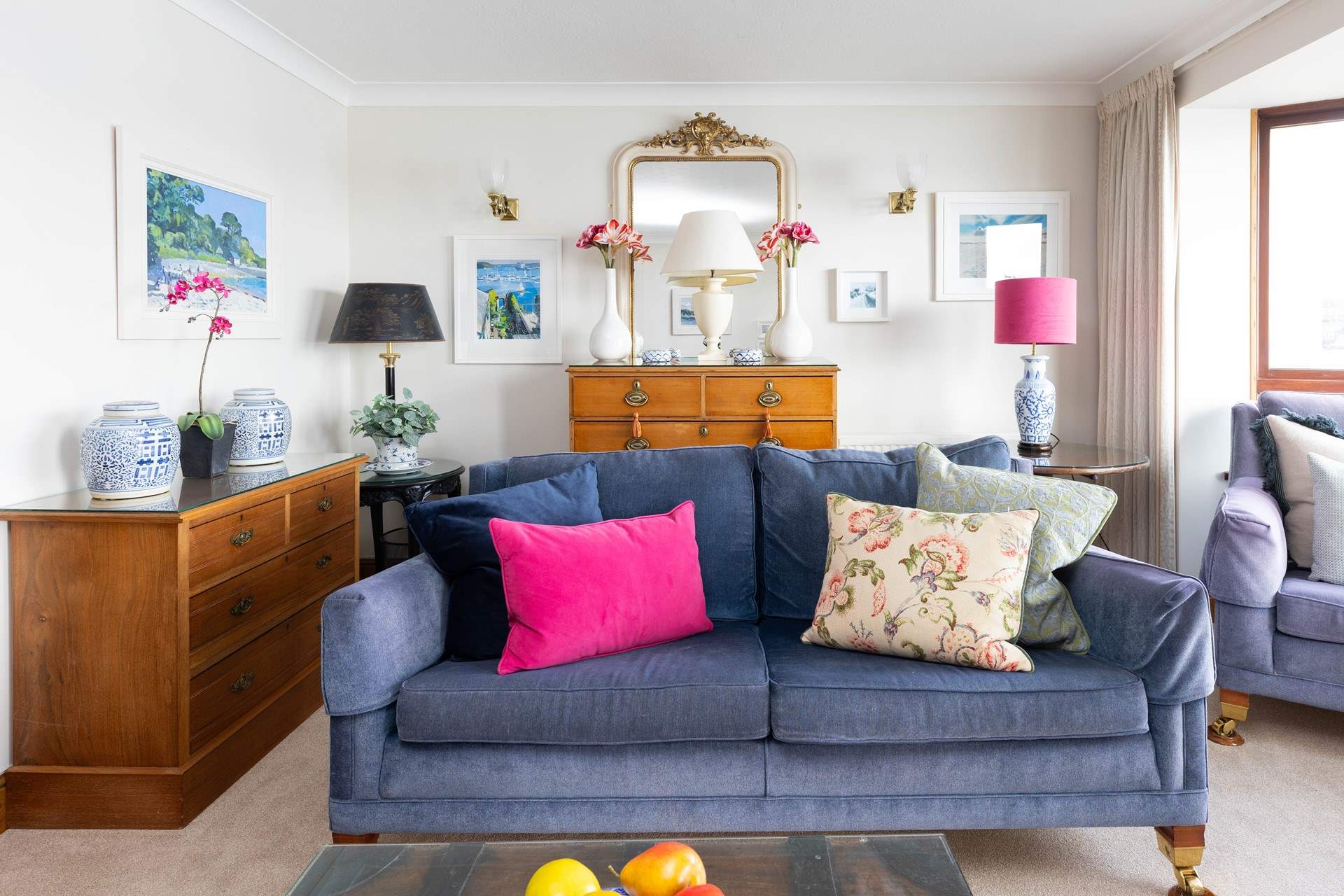 Pops of colour and beautiful paintings throughout. 
