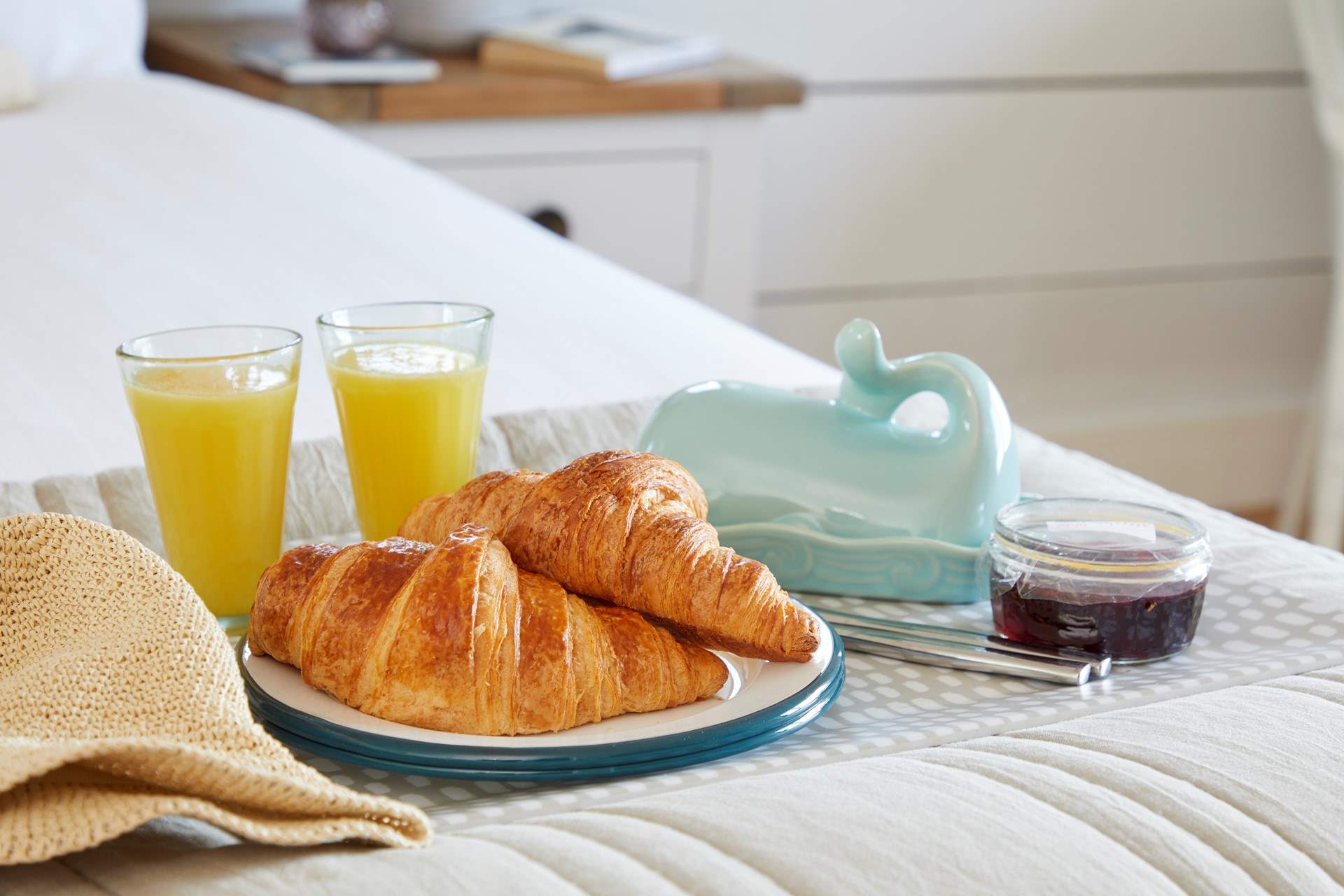 Breakfast in bed? Why not, you are on holiday.