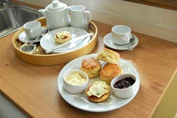 Look what a lovely welcome awaits...freshly baked scones with jam and clotted cream!