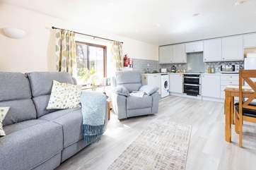 The comfy sofa invites you to relax.