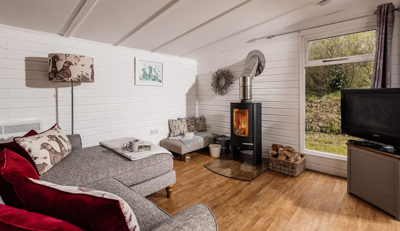 The wood-burner makes Cuddle Cabin a great year round retreat.