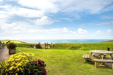 Room to sit outside at the farm shop cafe and enjoy the view.