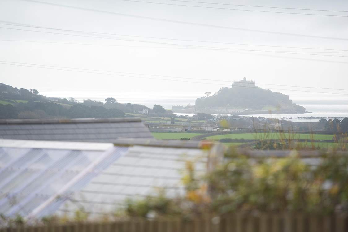 The view from the sitting-area at the end of the private garden to St Michael's Mount.