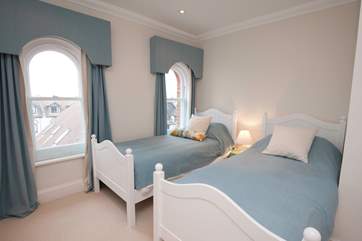 The delightful twin bedroom is on the second floor.