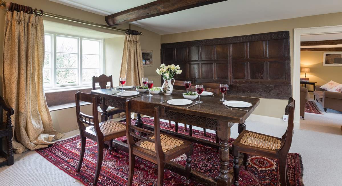 This dining-room still has its historic wooden panelling.