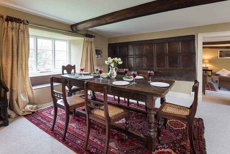 This dining-room still has its historic wooden panelling.
