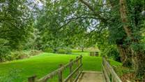 Looking across the bridge to the meadow.