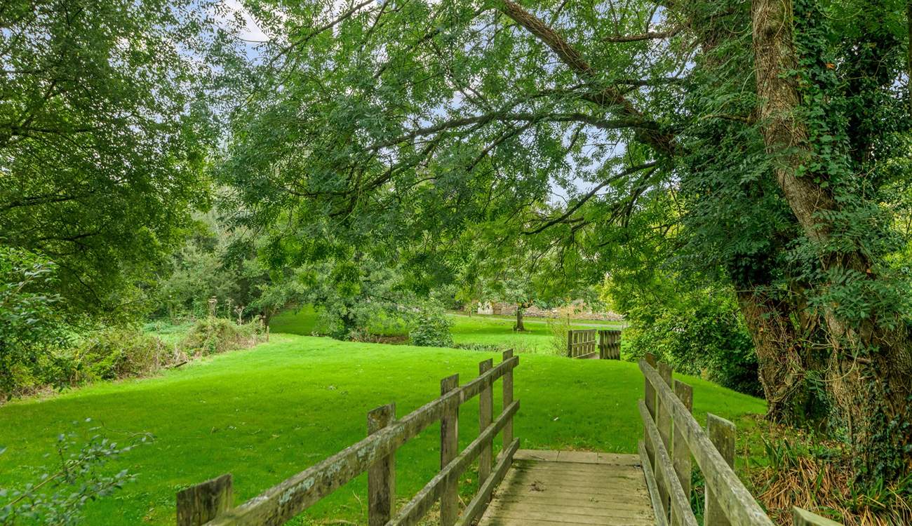 Looking across the bridge to the meadow.
