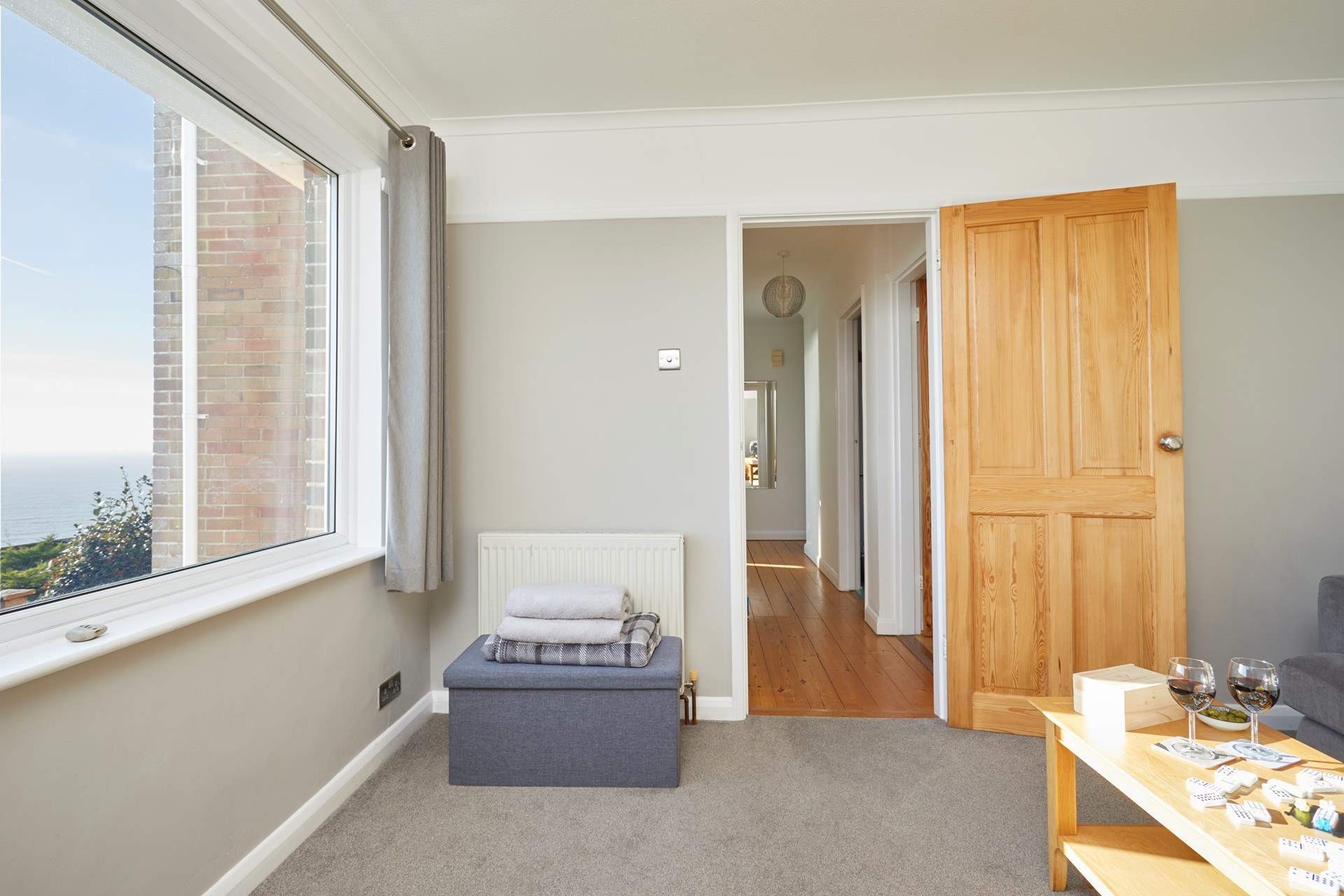 A view towards the hall from the TV room.