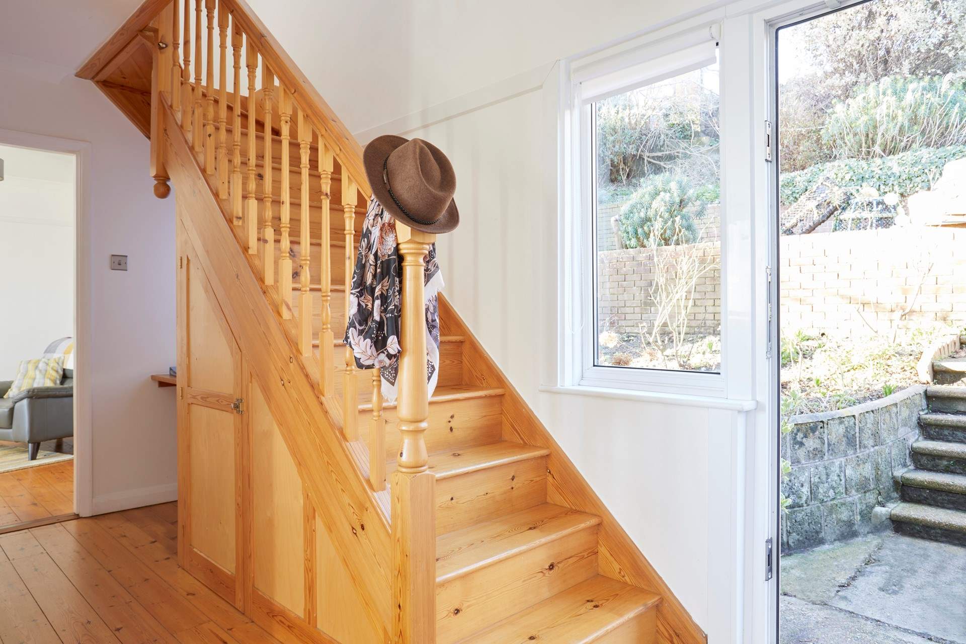 The entrance hall with stairs leading to the first floor bedrooms and bathroom.