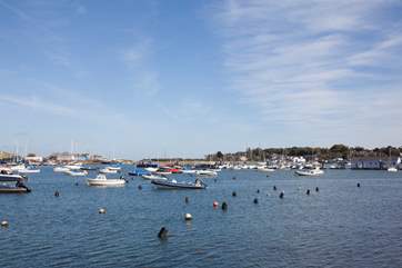 Bembridge harbour is a hive of activity.