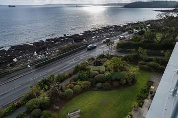 The view from the balcony across the gardens to the sea beyond.