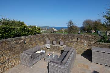 Another view of the rear patio with Nare Head and Gull Rock in the distance.