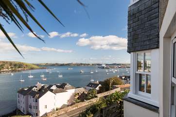 The bay window has unobstructed views over the water.