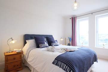 The bedroom shares the views across the valley to Heligan.