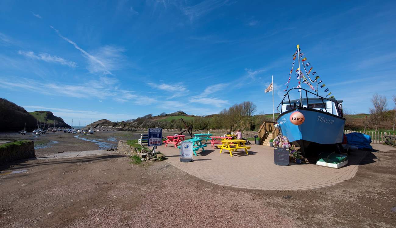 The cutest boat cafe at Watermouth - just a half mile walk from Copperas.
