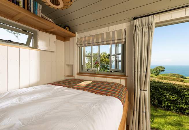Wild Pear Shepherd's Hut has panoramic sea views spread out right in front of you.