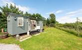 Welcome to Duck's Puddle Shepherd's Hut, with the hot tub down at the far end of the garden in a sheltered position. - Thumbnail Image