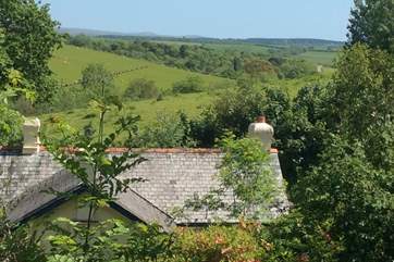 The vantage point from the highest point in the garden treats you to views across the rolling countryside to Dartmoor.