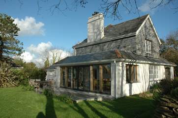 The oak framed dining-room extension.