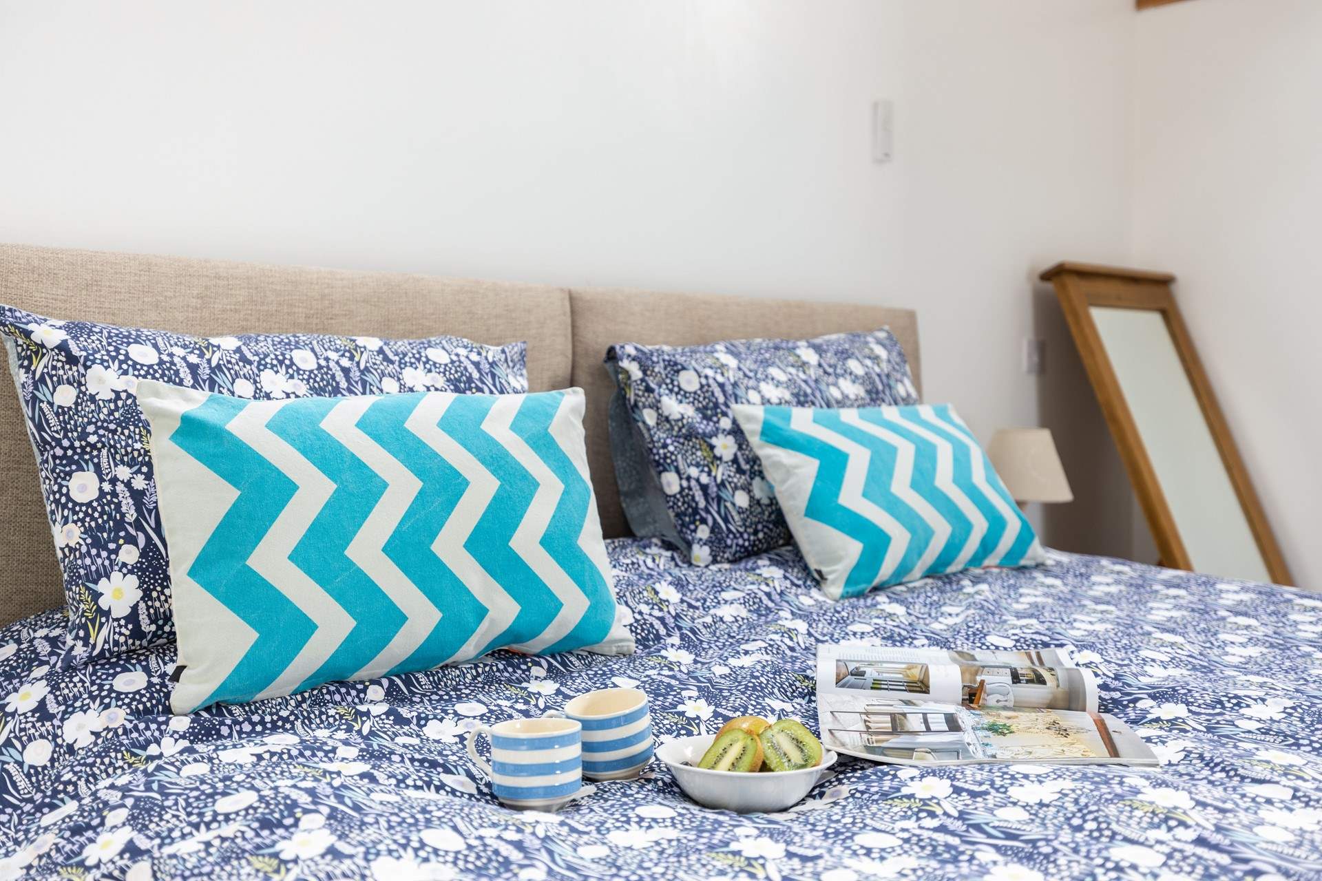 The gorgeous bedroom has a 'zip and link' bed giving you the choice of either a super-king double or twin beds.