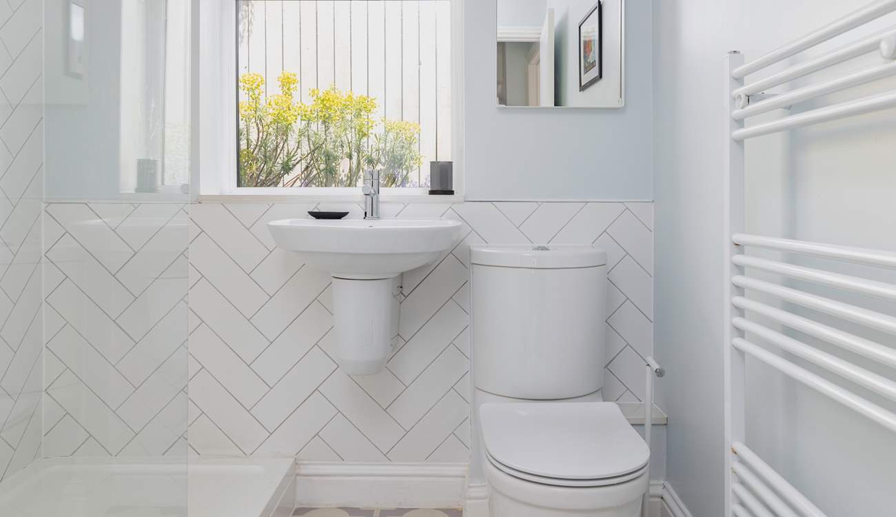 The family shower-room is located at the top of the steps.