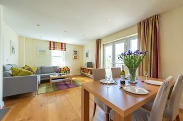 The sitting and dining areas.