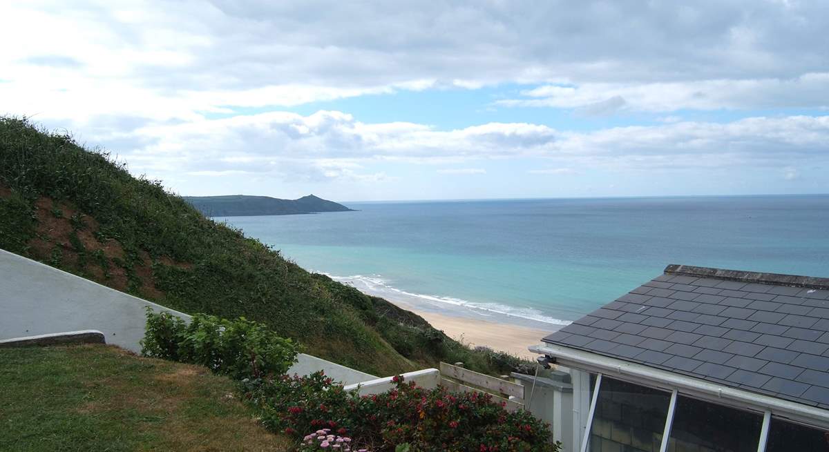 Looking down to Gull's Roost from your own private parking-area above.