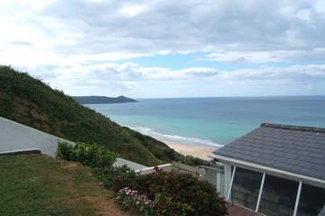 Looking down to Gull's Roost from your own private parking-area above.