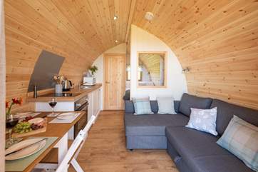 The large sofa easily converts into a huge double bed.