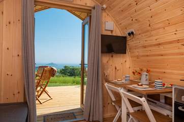 With a spectacular view towards St Michael's Mount and beyond from inside and out!