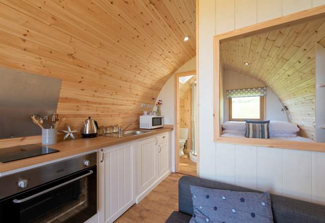 The kitchen has everything you need for your glamping getaway. 