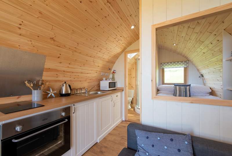 The kitchen has everything you need for your glamping getaway. 