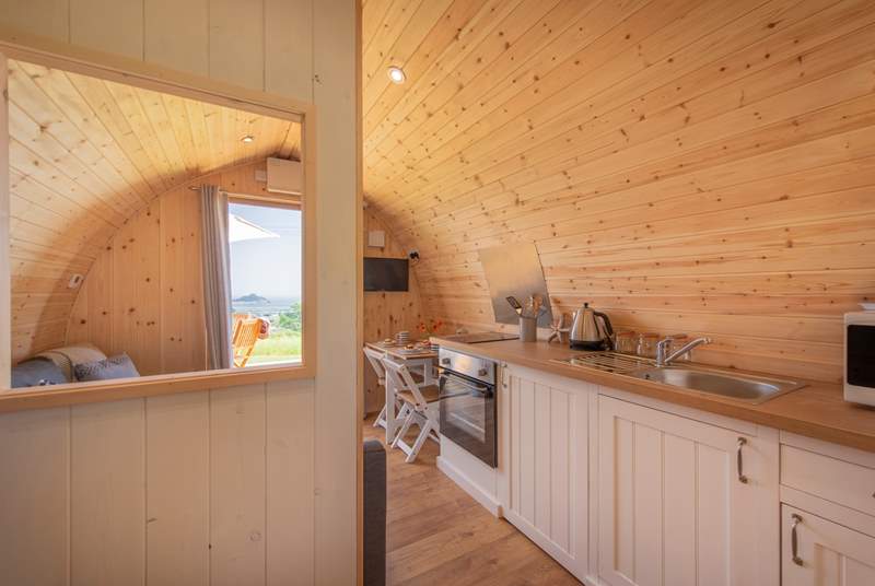 There is a fully fitted kitchen-area with every appliance you will need for your luxury glamping holiday - cooker, microwave, fridge, kettle and toaster.