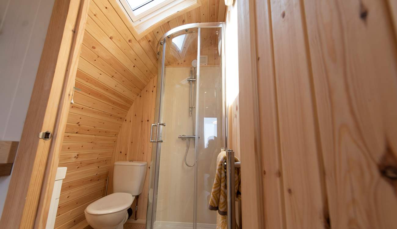 With shower, WC and wash-basin.