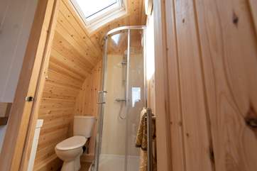 With shower, WC and wash-basin.