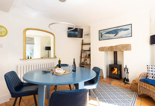Enjoy romantic meals in front of the wood-burner - making this a super cosy cottage any time of year. 
