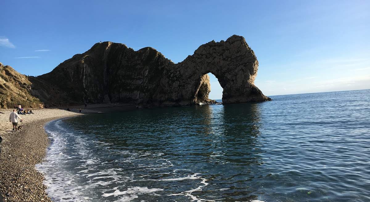 Impressive Durdle Door on the World Heritage Jurassic Coast, just 12 miles from Beehive Cottage.