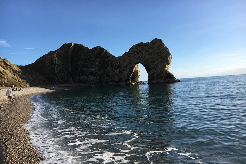 Impressive Durdle Door on the World Heritage Jurassic Coast, just 12 miles from Beehive Cottage.