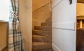 A view of the stairs with the traditional door. Should you wish to use a stair-gate, you will need to place it at the door of the twin room.  - Thumbnail Image