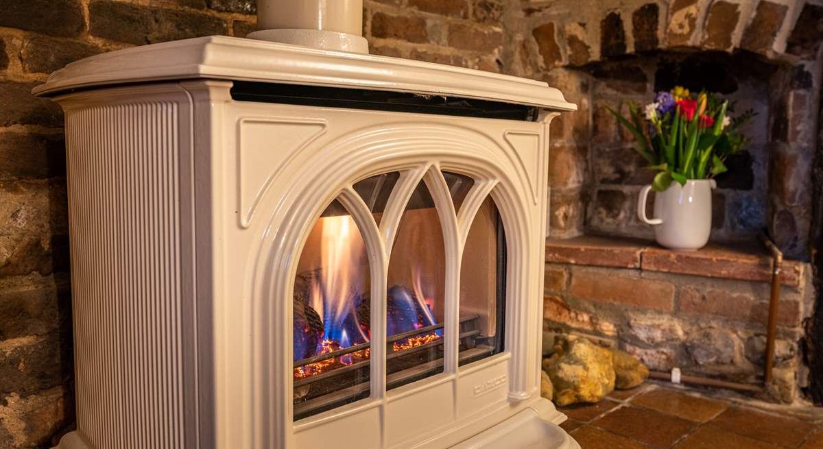 You will find it difficult to tear yourself away from this lovely wood-burner effect gas stove.